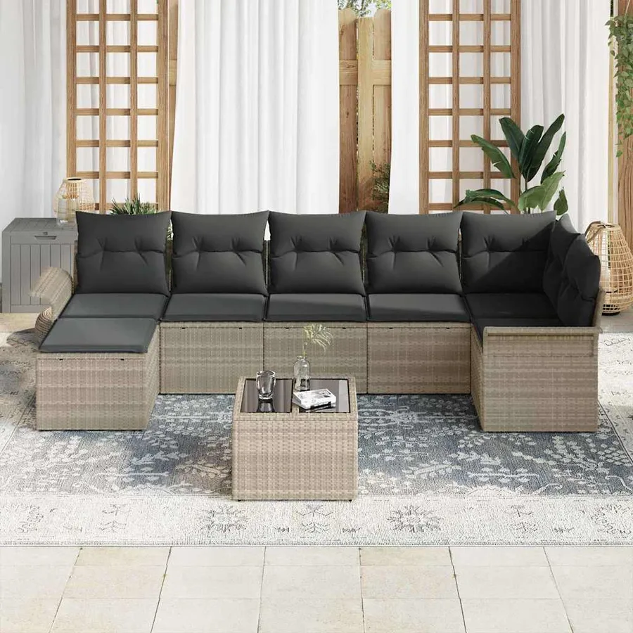 Ensemble de canapé de jardin 8 pcs Gris clair Poly rotin - 3