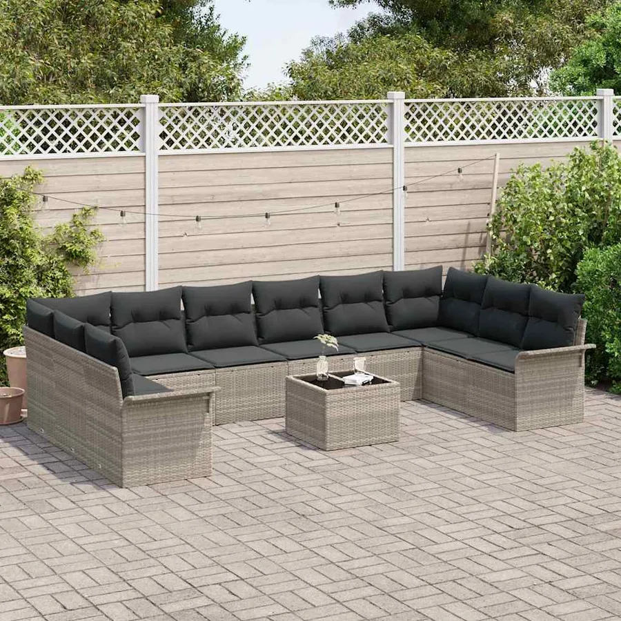 Ensemble de canapé de jardin 11 pcs Gris clair Poly rotin - 3