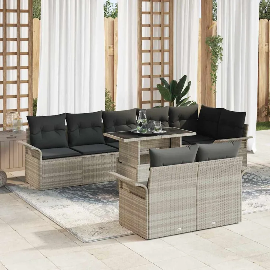 Ensemble de canapé de jardin 9 pcs Gris clair Poly rotin