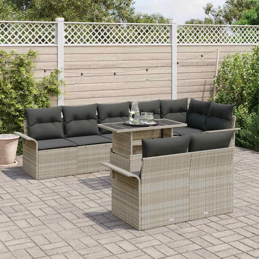 Ensemble de canapé de jardin 9 pcs Gris clair Poly rotin - 3