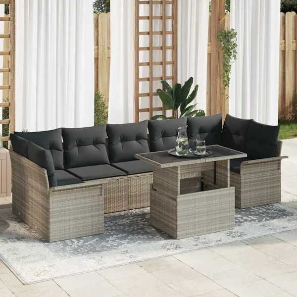 Ensemble de canapé de jardin 8 pcs Gris clair polyrotin