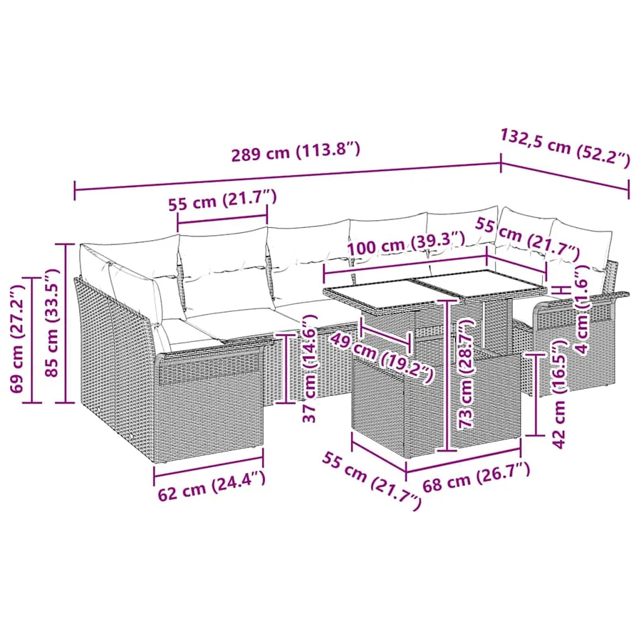 Ensemble de canapé de jardin 8 pcs Gris clair polyrotin - 11