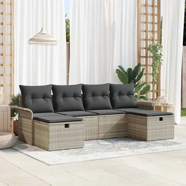 Ensemble de canapé de jardin 6 pcs Gris clair polyrotin