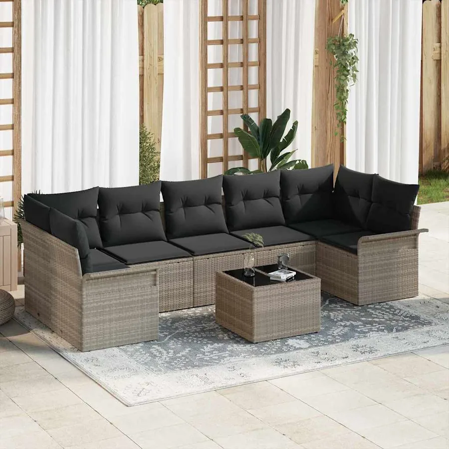 Ensemble de canapé de jardin 8 pcs Gris clair polyrotin