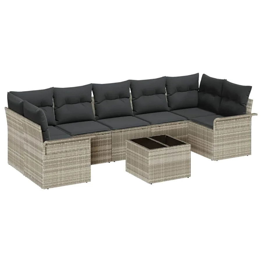 Ensemble de canapé de jardin 8 pcs Gris clair polyrotin - 2