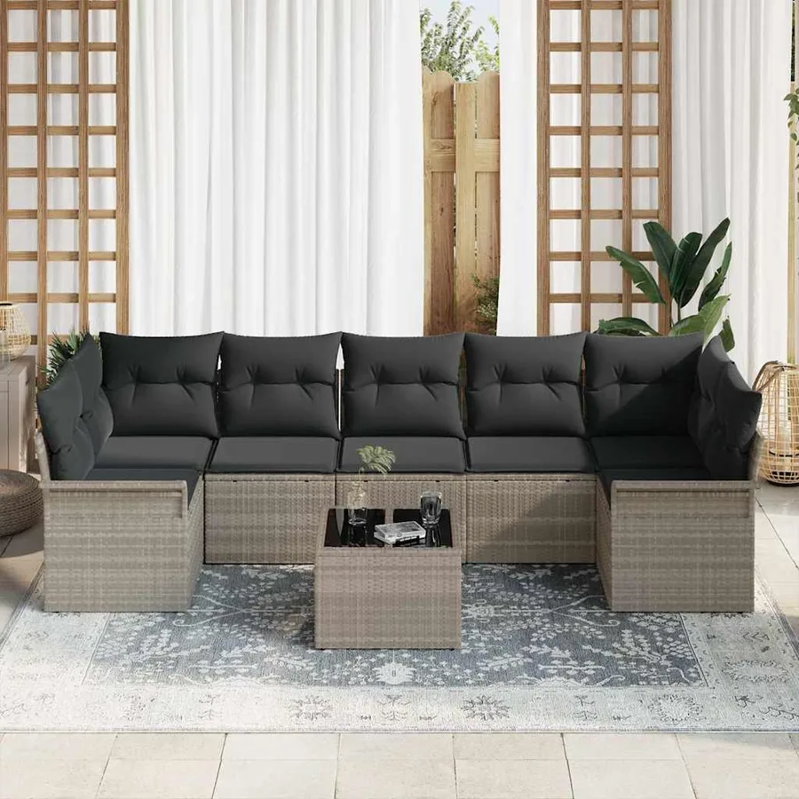 Ensemble de canapé de jardin 8 pcs Gris clair polyrotin - 3