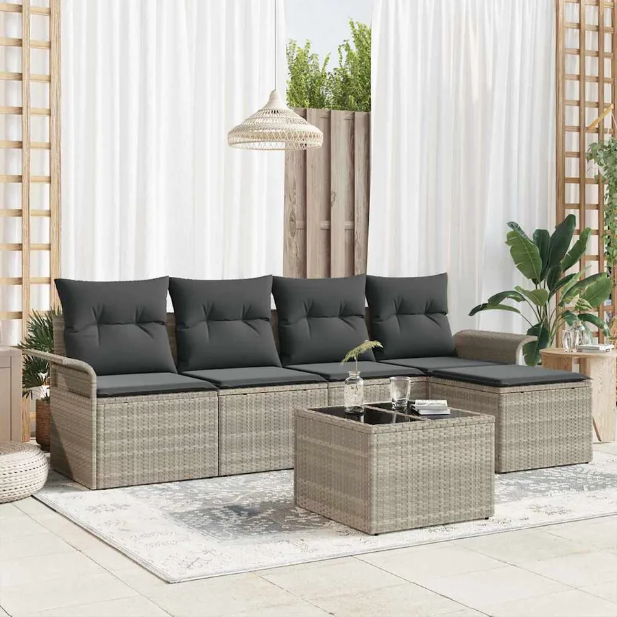 Canapé d’extérieur avec coussin 6 pcs Gris clair polyrotin