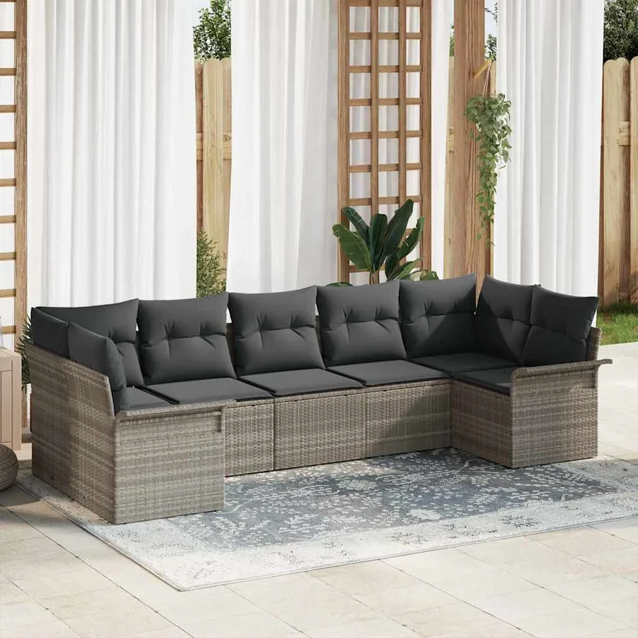 Ensemble de canapé de jardin 7 pcs Gris clair Poly rotin