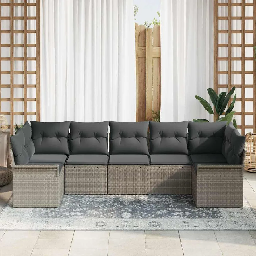 Ensemble de canapé de jardin 7 pcs Gris clair Poly rotin - 3