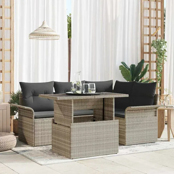 Ensemble de canapé de jardin 5 pcs Gris clair Poly rotin