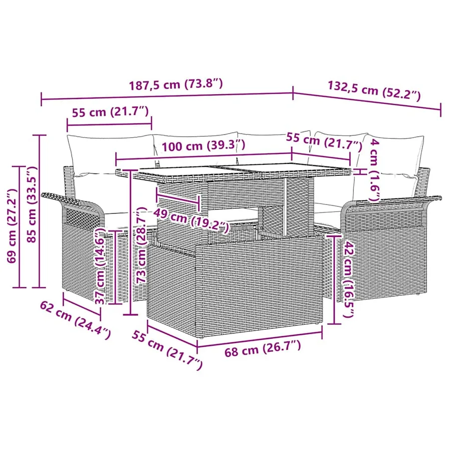 Ensemble de canapé de jardin 5 pcs Gris clair Poly rotin - 11