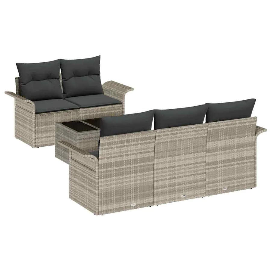 Ensemble de Canapés avec coussin 6 pcs Gris clair polyrotin - 2