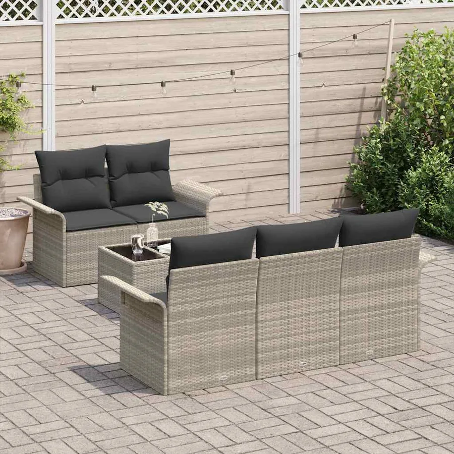 Ensemble de Canapés avec coussin 6 pcs Gris clair polyrotin - 3