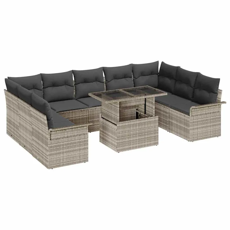Ensemble de canapé de jardin 10 pcs Gris clair Poly rotin - 2