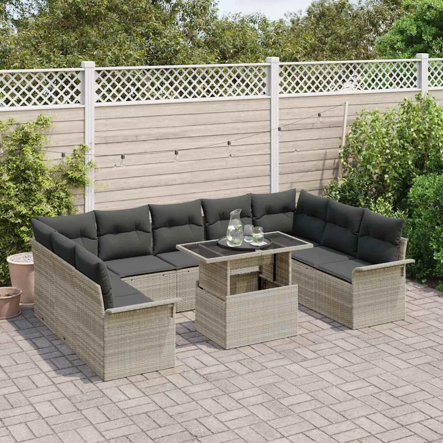 Ensemble de canapé de jardin 10 pcs Gris clair Poly rotin - 3