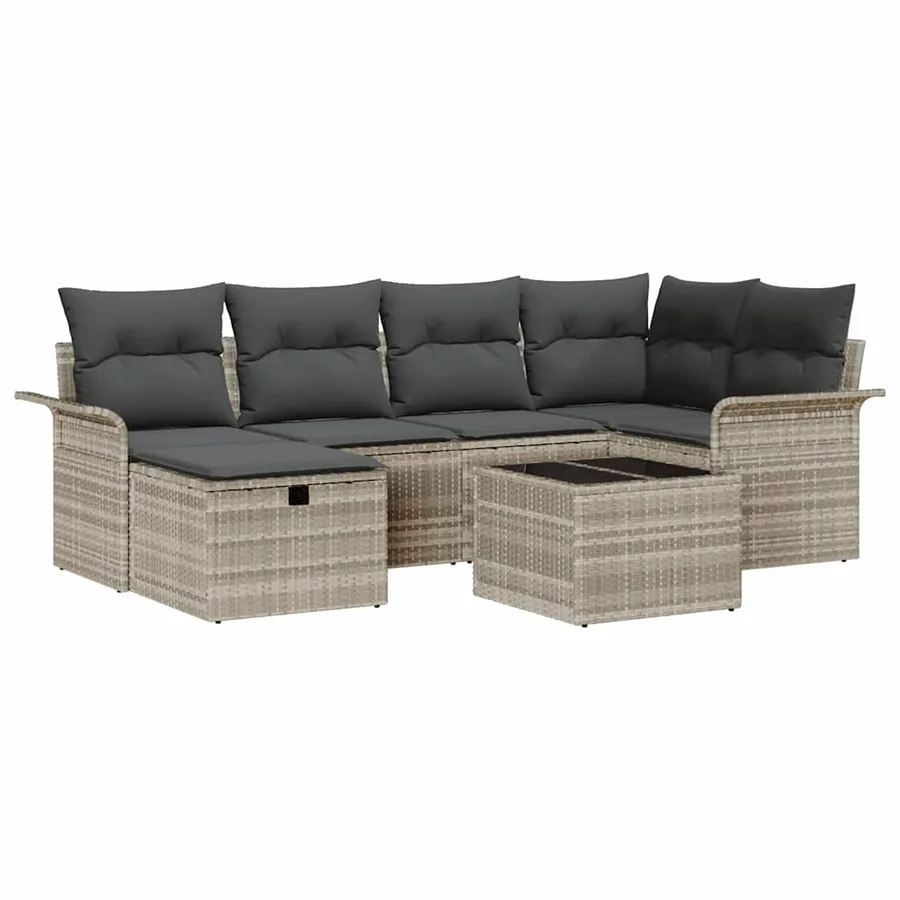 Ensemble de canapé de jardin 7 pcs Gris clair polyrotin - 2