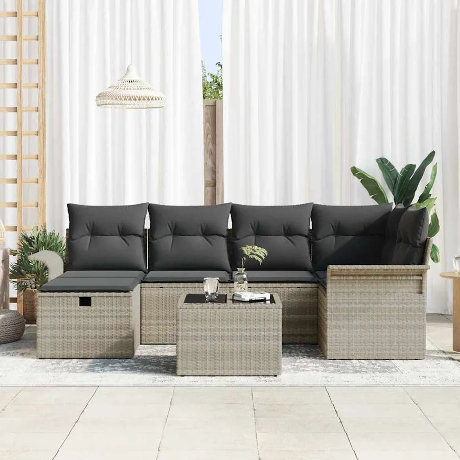 Ensemble de canapé de jardin 7 pcs Gris clair polyrotin - 3