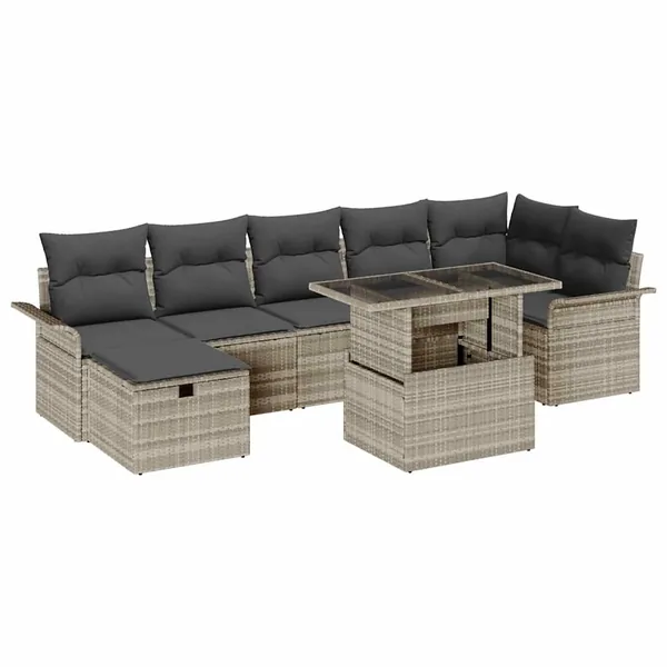 Ensemble de canapé de jardin 8 pcs Gris clair Poly rotin