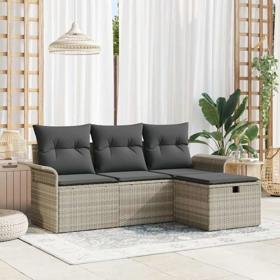Ensemble de canapé de jardin 4 pcs Gris clair Poly rotin