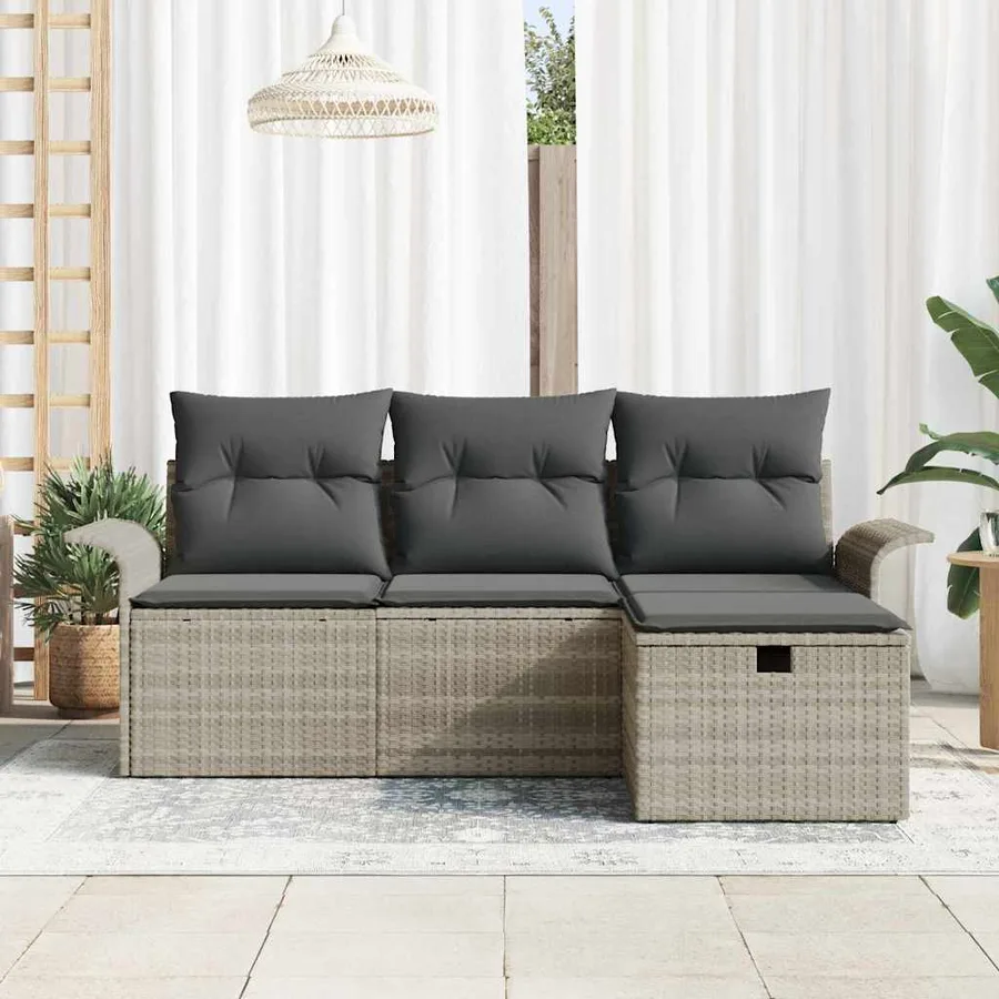 Ensemble de canapé de jardin 4 pcs Gris clair Poly rotin - 3