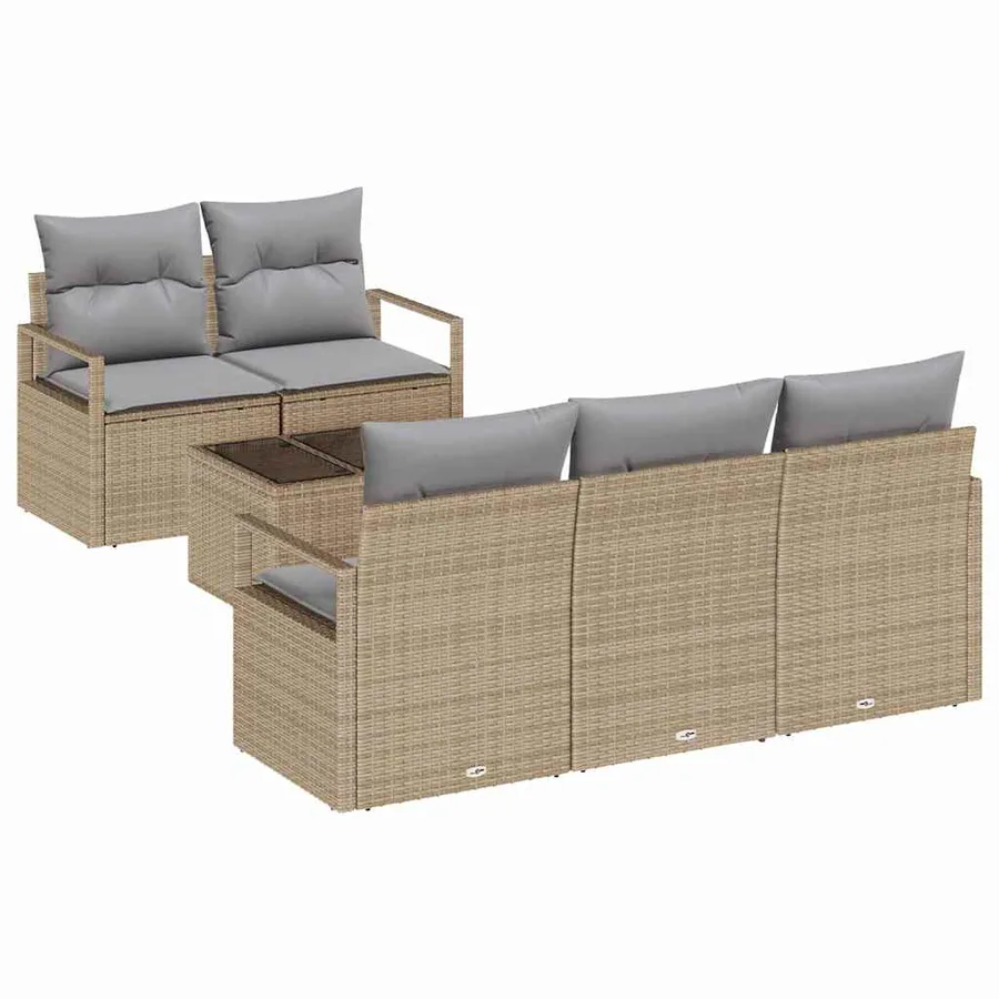 Ensemble de Canapés avec coussin 6 pcs Beige et gris polyrotin - 2