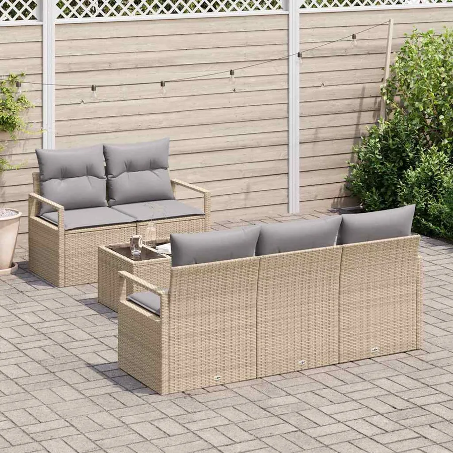 Ensemble de Canapés avec coussin 6 pcs Beige et gris polyrotin - 3