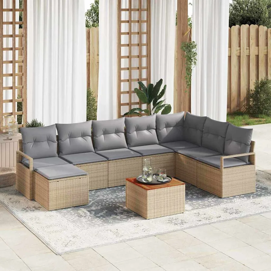 Ensemble de canapé de jardin avec coussin 8 pcs Beige polyrotin