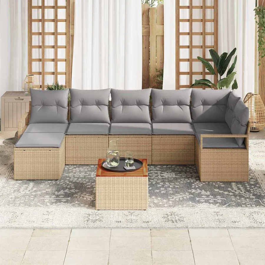 Ensemble de canapé de jardin avec coussin 8 pcs Beige polyrotin - 3
