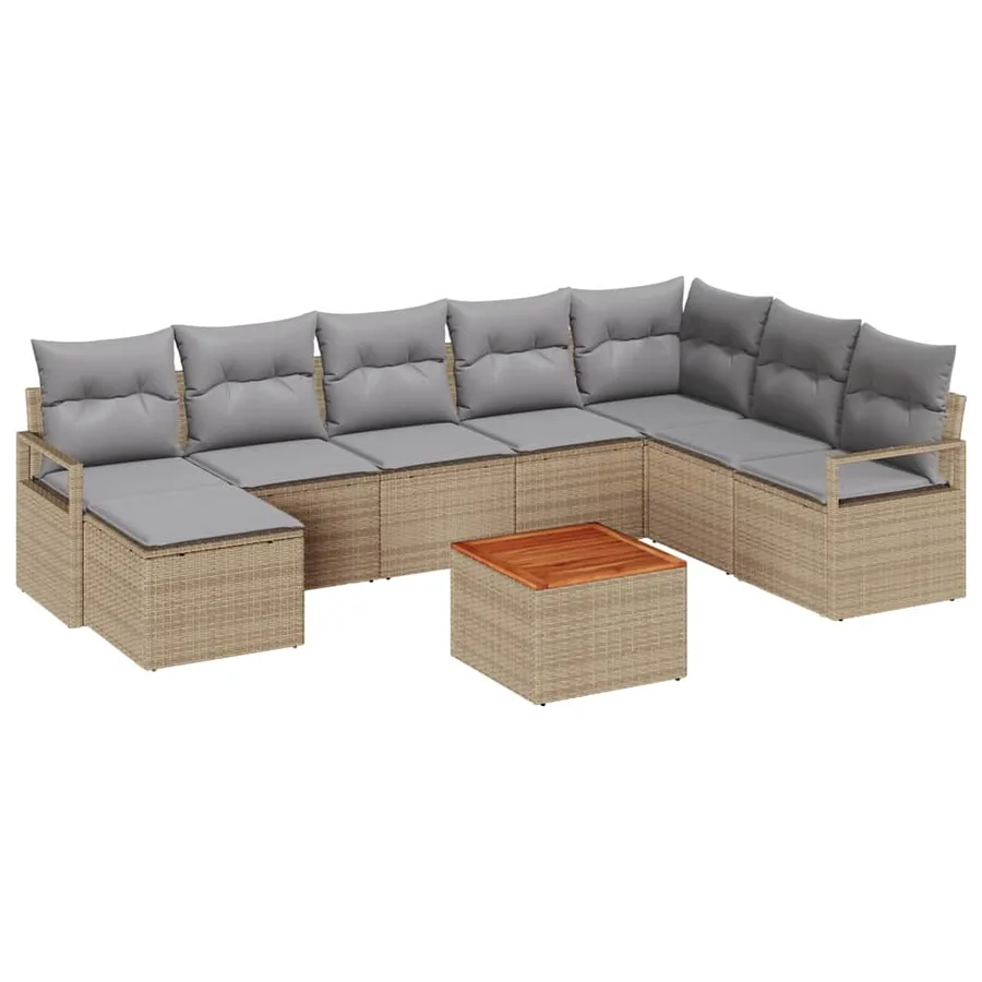 Ensemble de canapé de jardin avec coussin 9 pcs Beige polyrotin - 2