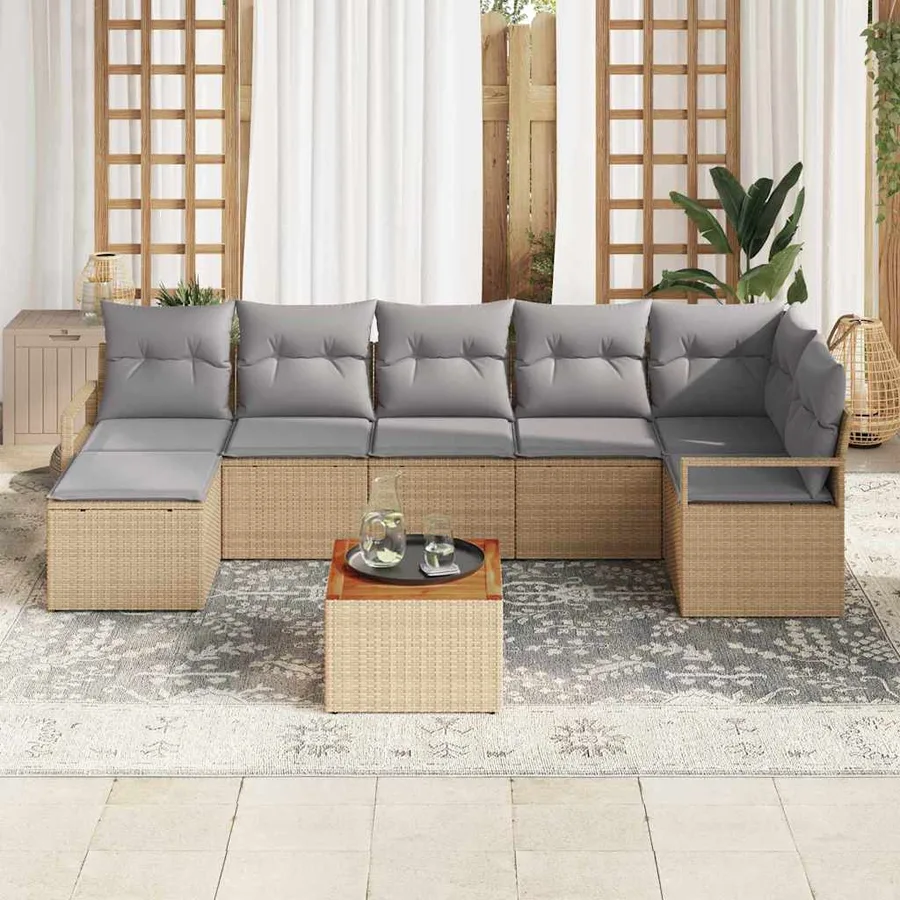 Ensemble de canapé de jardin avec coussin 9 pcs Beige polyrotin - 3