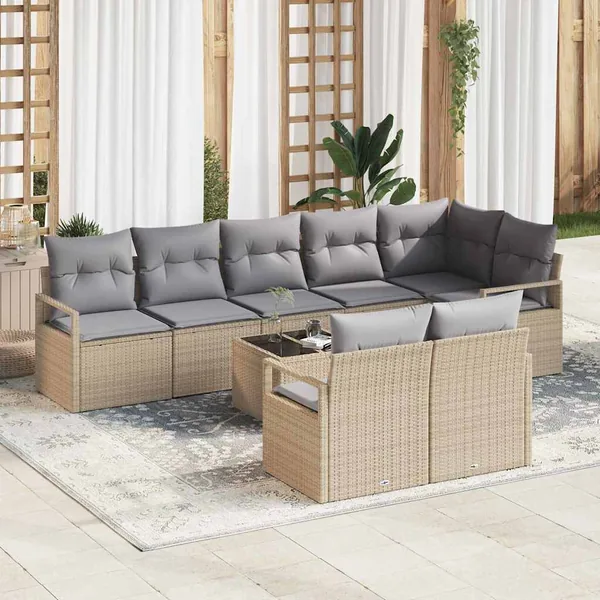 Ensemble de Canapés avec coussin 9 pcs Beige polyrotin
