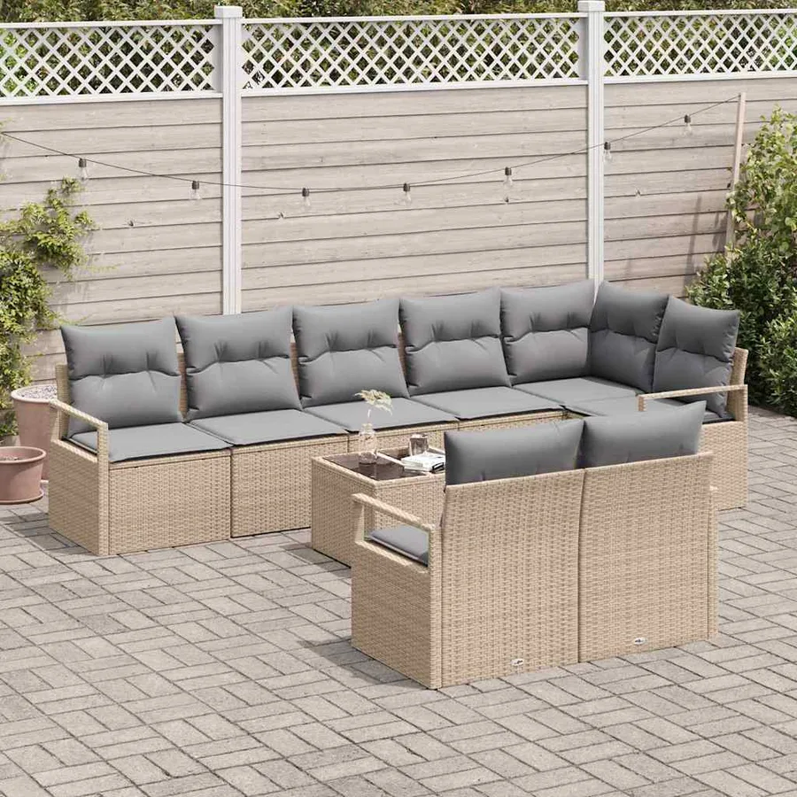Ensemble de Canapés avec coussin 9 pcs Beige polyrotin - 3