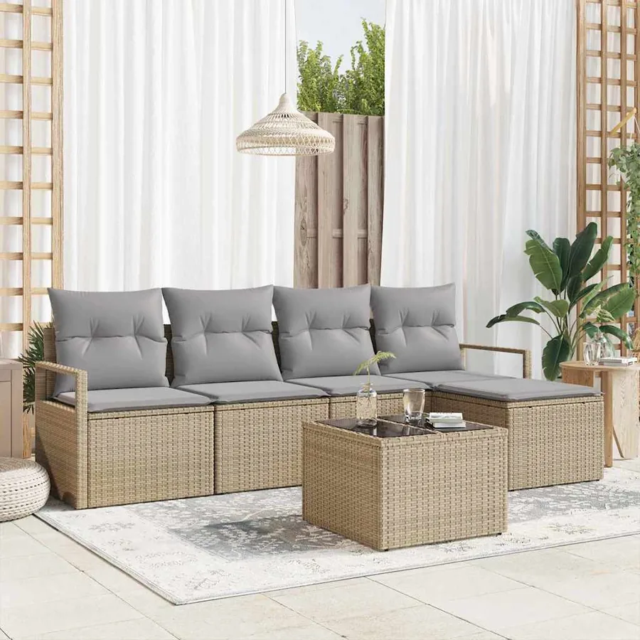 Ensemble de Canapés avec coussin 6 pcs Beige polyrotin