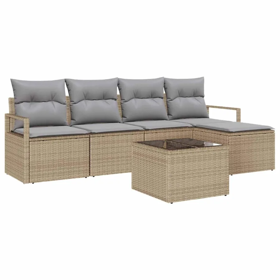 Ensemble de Canapés avec coussin 6 pcs Beige polyrotin - 2