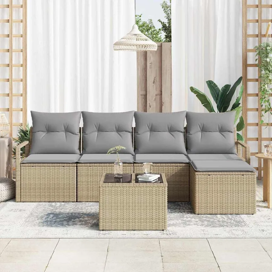 Ensemble de Canapés avec coussin 6 pcs Beige polyrotin - 3