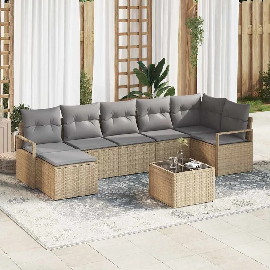 Ensemble de Canapés avec coussin 8 pcs Beige polyrotin