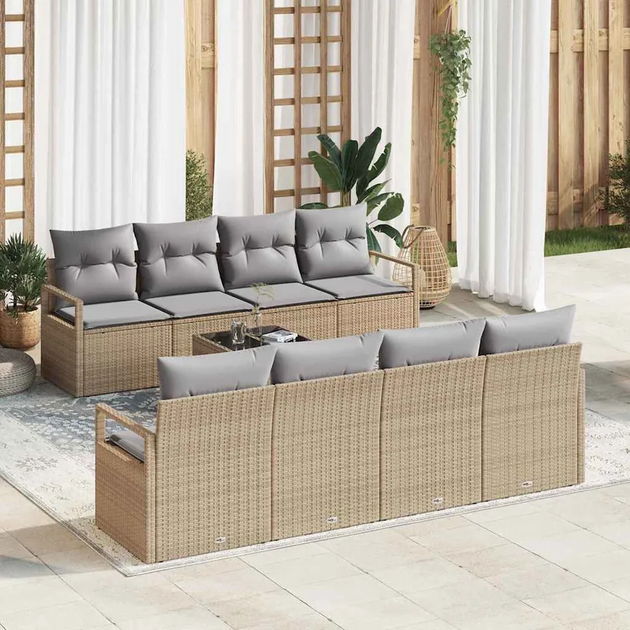 Ensemble de Canapés avec coussin 7 pcs Beige et gris polyrotin