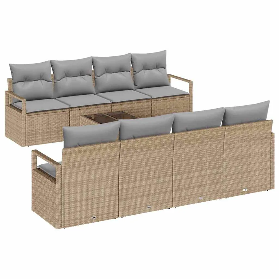 Ensemble de Canapés avec coussin 7 pcs Beige et gris polyrotin - 2