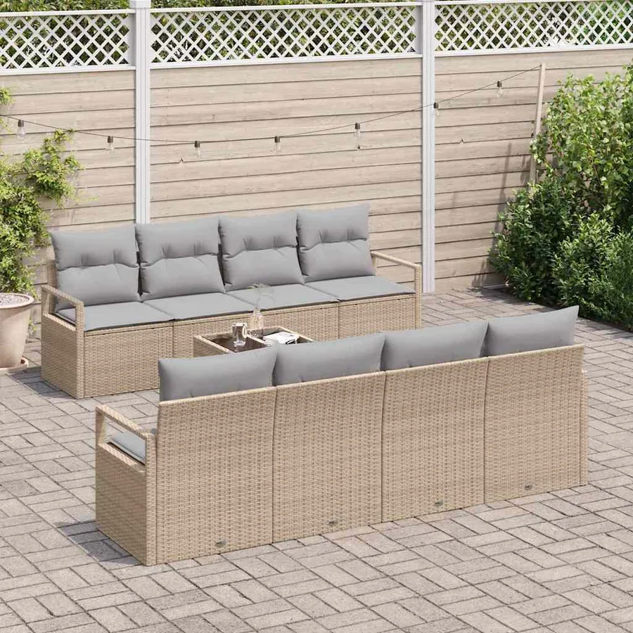 Ensemble de Canapés avec coussin 7 pcs Beige et gris polyrotin - 3
