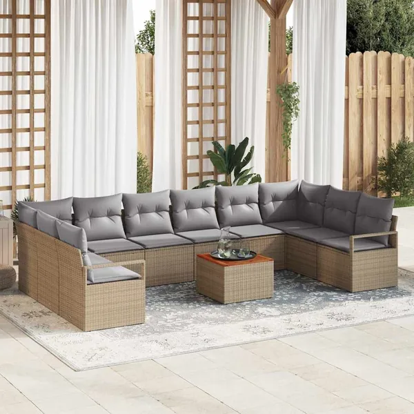 Ensemble de canapé de jardin 11 pcs Beige polyrotin
