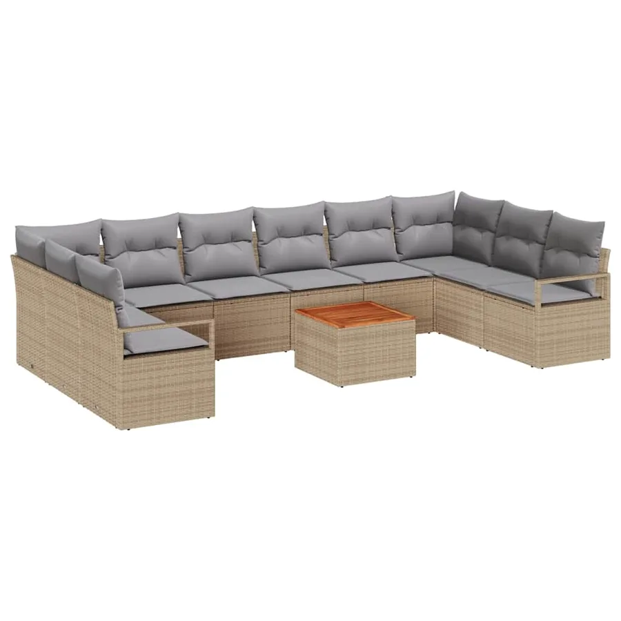 Ensemble de canapé de jardin 11 pcs Beige polyrotin - 2