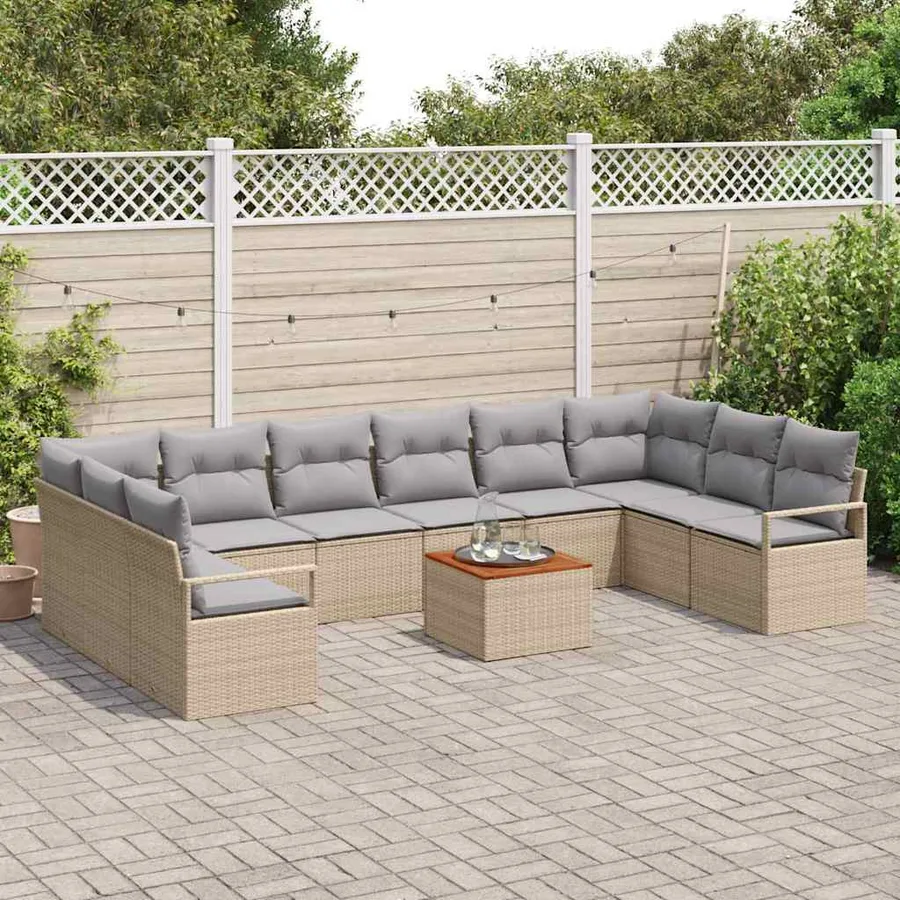 Ensemble de canapé de jardin 11 pcs Beige polyrotin - 3