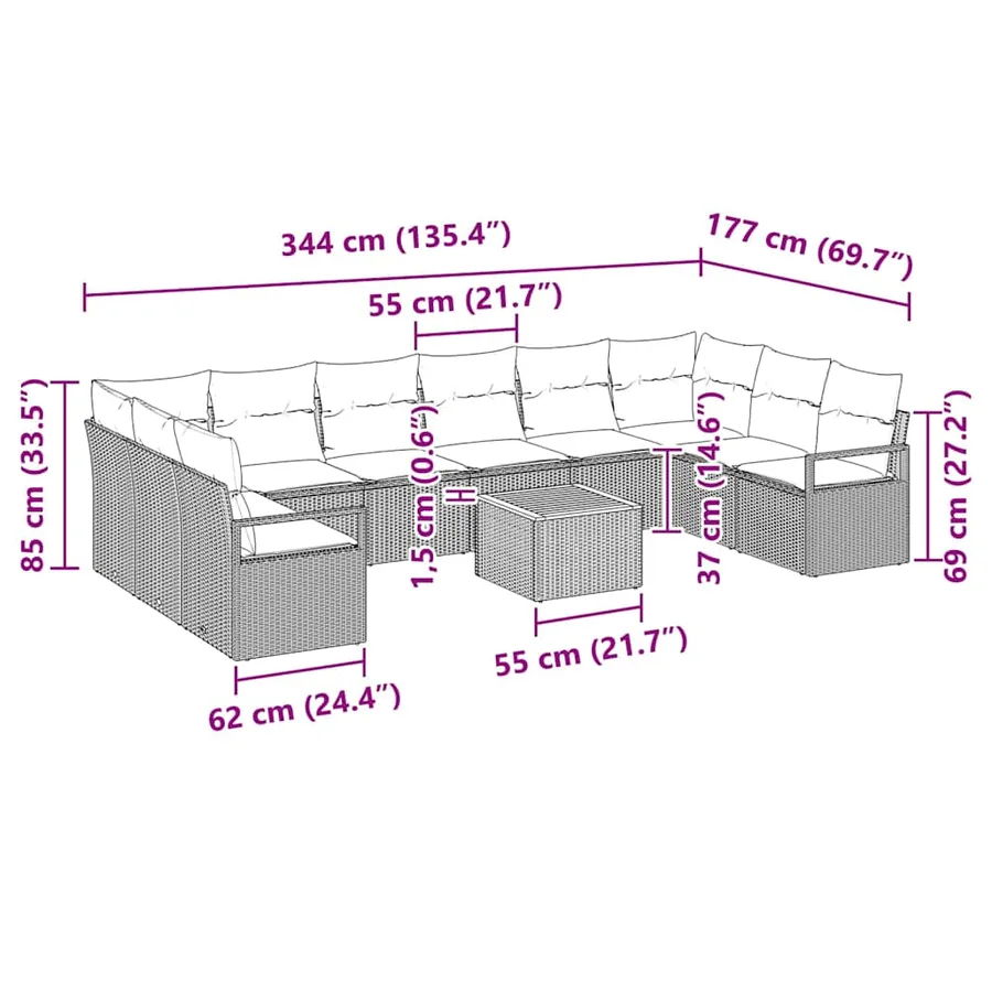 Ensemble de canapé de jardin 11 pcs Beige polyrotin - 9
