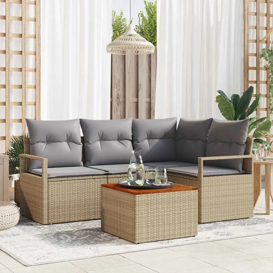 Ensemble de canapé de jardin avec coussin 5 pcs Beige polyrotin