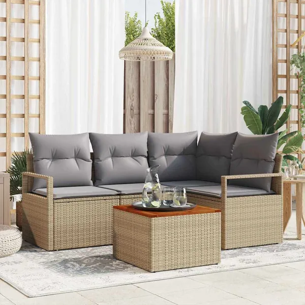 Ensemble de canapé de jardin avec coussin 5 pcs Beige polyrotin