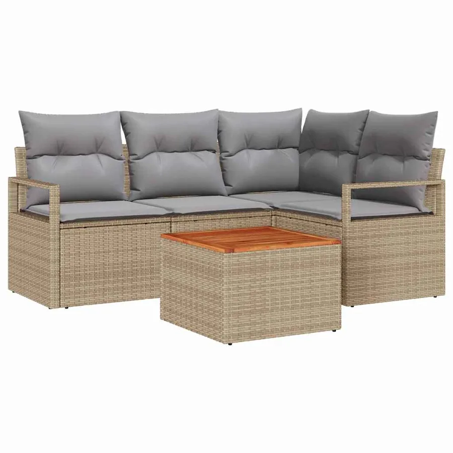 Ensemble de canapé de jardin avec coussin 5 pcs Beige polyrotin - 2