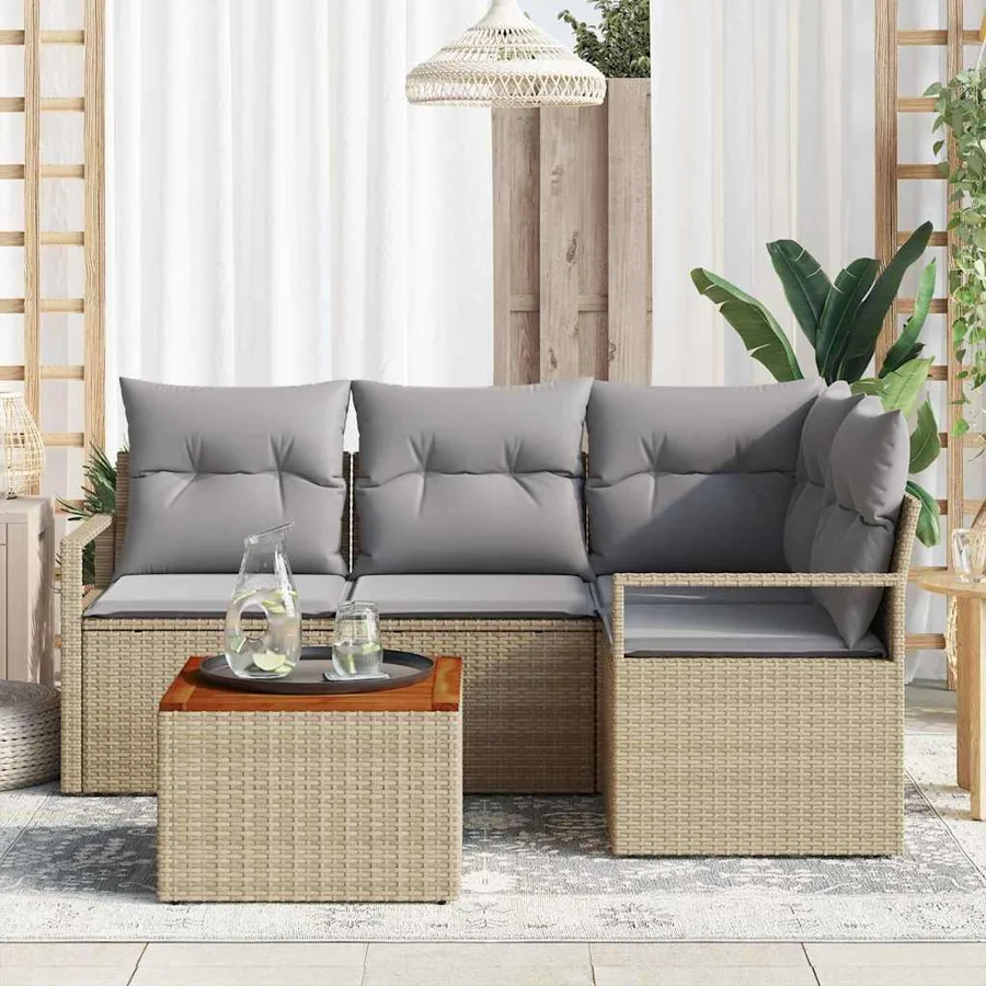 Ensemble de canapé de jardin avec coussin 5 pcs Beige polyrotin - 3