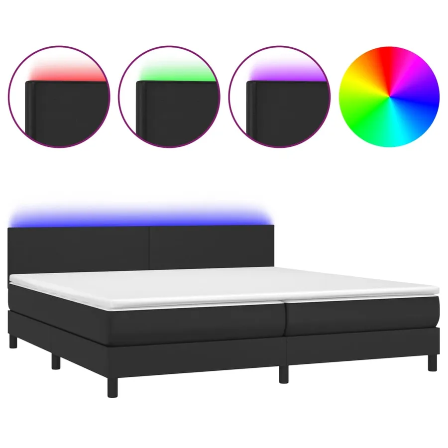 Sommier à lattes de lit avec matelas et LED Noir 200x200 cm - 2