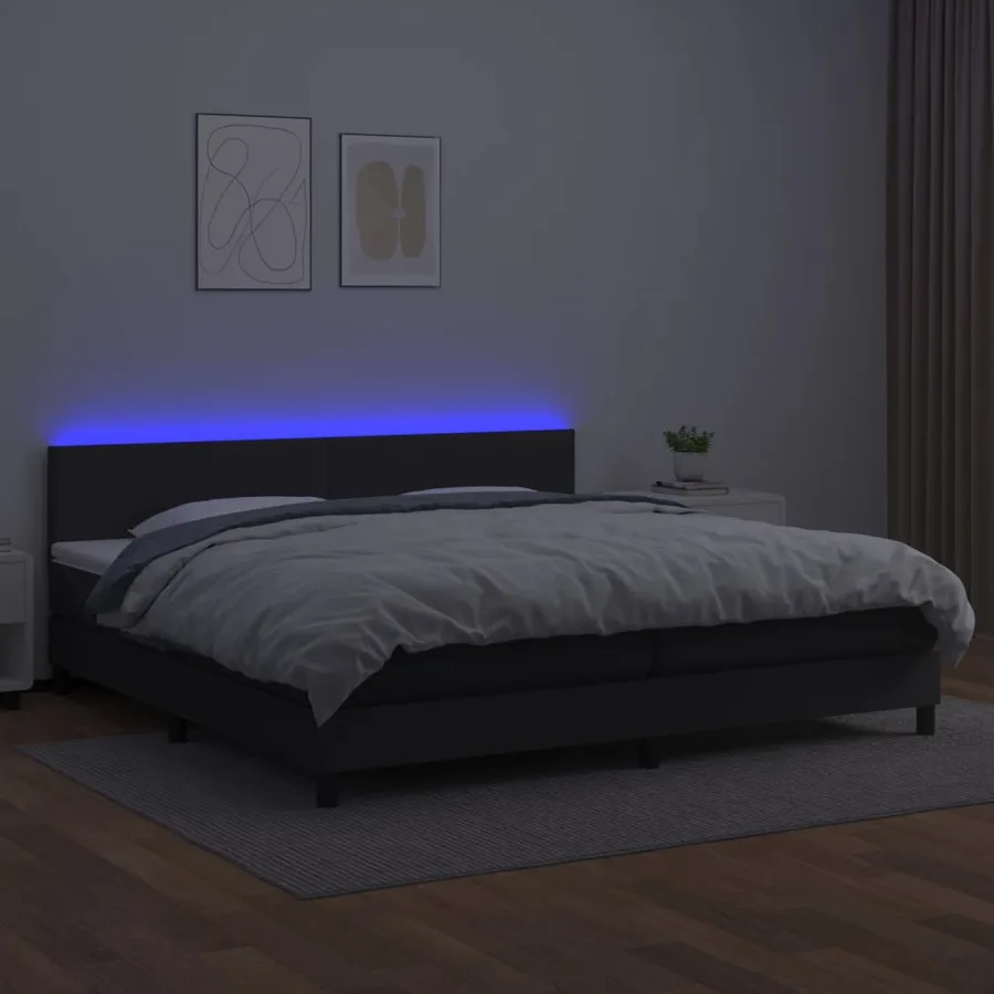 Sommier à lattes de lit avec matelas et LED Noir 200x200 cm - 4