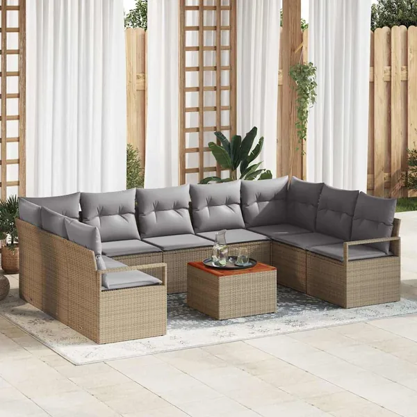 Ensemble de canapé de jardin 10 pcs Beige polyrotin